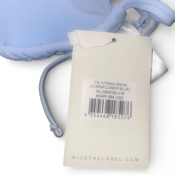 🆕️NWT WILO Baby Blue Bikini Set Medium Tie Side Triangle Top Resort Swim